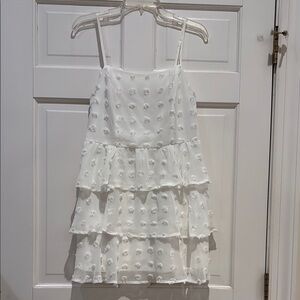 Francesca’s White Tiered Ruffle Dress with Floral Appliqué, Miami brand